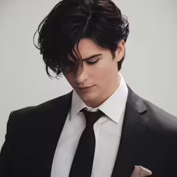 a man in a suit is looking down