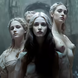 three young nude girls in the woods