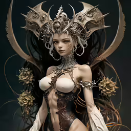the girl has elaborate clothing and is dressed as a demon