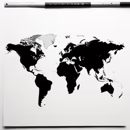 black and white art of a world map