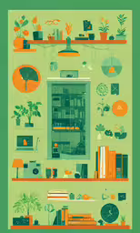 a poster shows the room where you can put all things in one space,a book shelf with several books and pictures on it