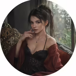 a woman in lingerie posing on a bench with long dark hair