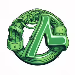 a neon green letter with the letter a in it