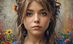 painting of a girl with flowers in her hair