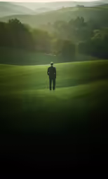 a person in the distance walking on an open field