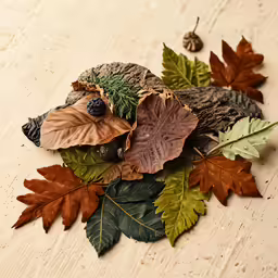 a wood surface with lots of leaves on top of it