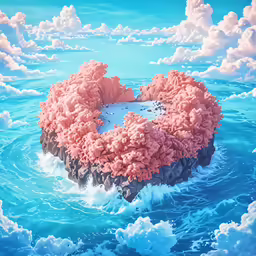 a painting of a heart shaped coral floating on top of the ocean