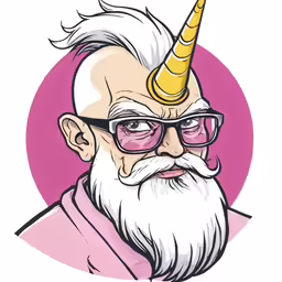 an old man with glasses and a goatee on his head