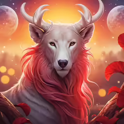 an illustration of a white wolf with orange hair and horns