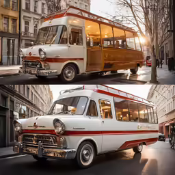 the old school bus is parked on the side of the road