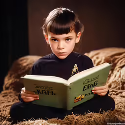 young girl reading book while sitting on the ground