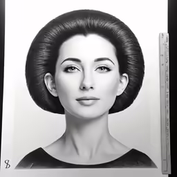 a black and white photograph of a woman with a hairdow