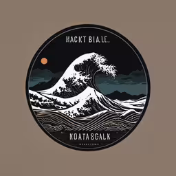 the great wave is depicted in this round illustration,the great wave in the middle of a circle is shown