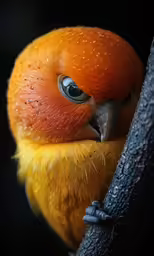 a brightly colored bird has its eyes wide open
