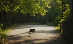 a park bench sitting on the side of a road