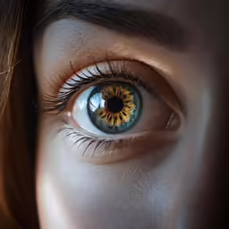 close - up shot of human eye and beautiful hair