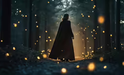 the dark knight looks out over a grove of lights