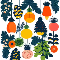 an image of tropical plants and fruit