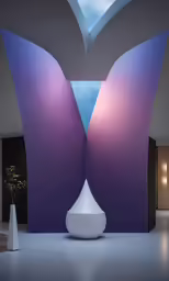 an abstract display with large curved mirrors in the center