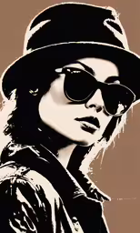 a woman in sunglasses and a hat with an old photo,a woman wearing sunglasses and a hat and holding a cigarette