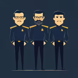 three men wearing uniforms and standing next to each other