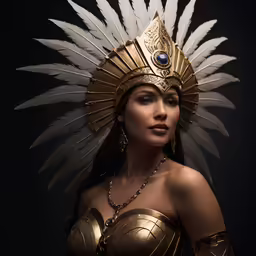 a woman wearing an elaborate golden costume and headdress