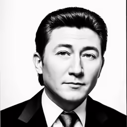 black and white image of a man in suit