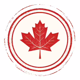 a red maple leaf in a white circle