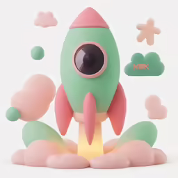 a little toy rocket is flying in the air