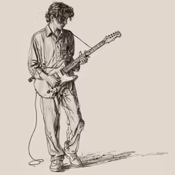 a drawing of a man holding an electric guitar