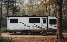this is a trailer that was parked in the woods