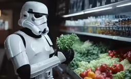 the man is holding a star wars toy