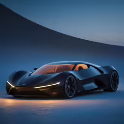 a black sports car on a white floor