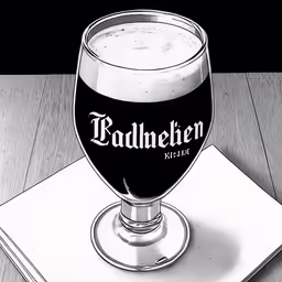 a beer is sitting in a glass on the table