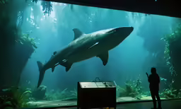 a man taking a photo of a shark swimming in water