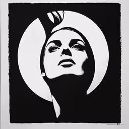 a black and white painting of a woman with a hair brush
