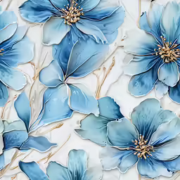 some blue flowers are displayed on a white table