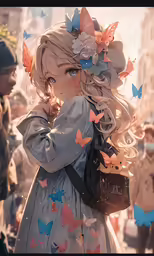 a drawing of a girl with many butterflies surrounding her