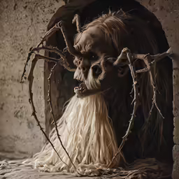 an artistic image of an evil creature with long hair