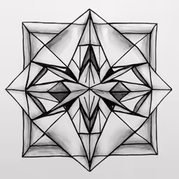 an ink drawing on paper depicting a black and white abstract structure
