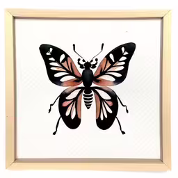 an image of a framed butterfly art,the butterfly in watercolors on paper
