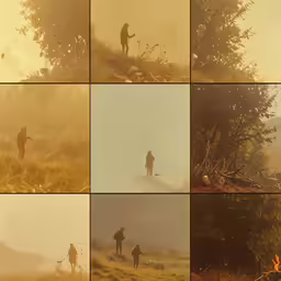 multiple pictures of people walking in the distance