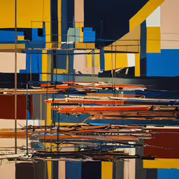 an abstract painting with multiple colors of lines,a series of art work showing multiple colorful squares, and abstract lines