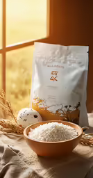 an image of food in front of a bag and eggs