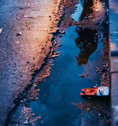 street signs with the words save on it near the puddle