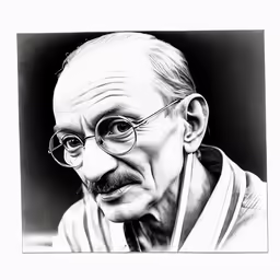 a drawing of a man wearing glasses in black and white