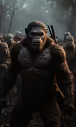 there is a group of men with large animal heads
