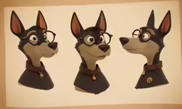 three different dogs wearing glasses next to each other