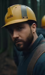 a man with a hard hat and hiking gear