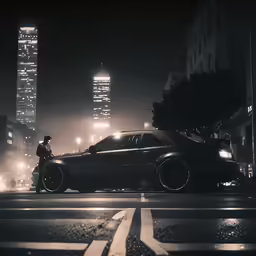 a car and a person crossing a street